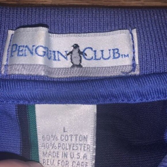 Penguin Club Men’s Short Sleeve Polo Large Blue Green Black Striped VTG Style - Picture 6 of 7